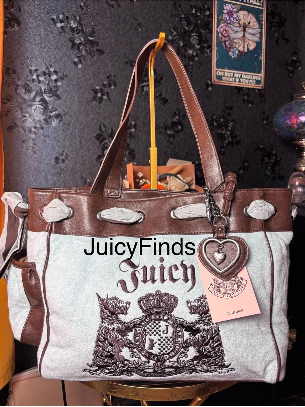 GORGEOUS MORNING MIST & CHOCOLATE UK EXCLUSIVE JUICY COUTURE TOTE BAG